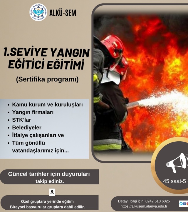1. Seviye Yangın Eğitici Eğitimi Sertifika Programı